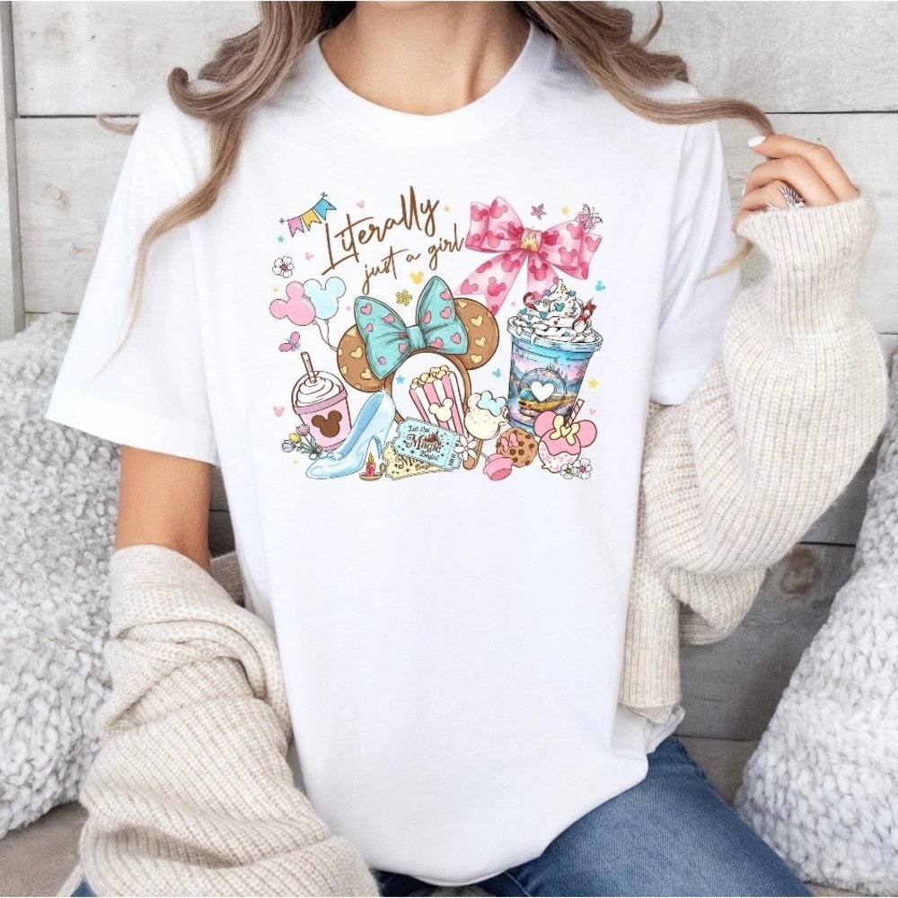 Kids Literally Just a Girl White Graphic Tee Disney Park Inspired T-Shirt